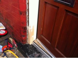 Wooden Door Frame Repair (2 of 3) - Rotted wood removed to point of healthy wood and a new piece fitted